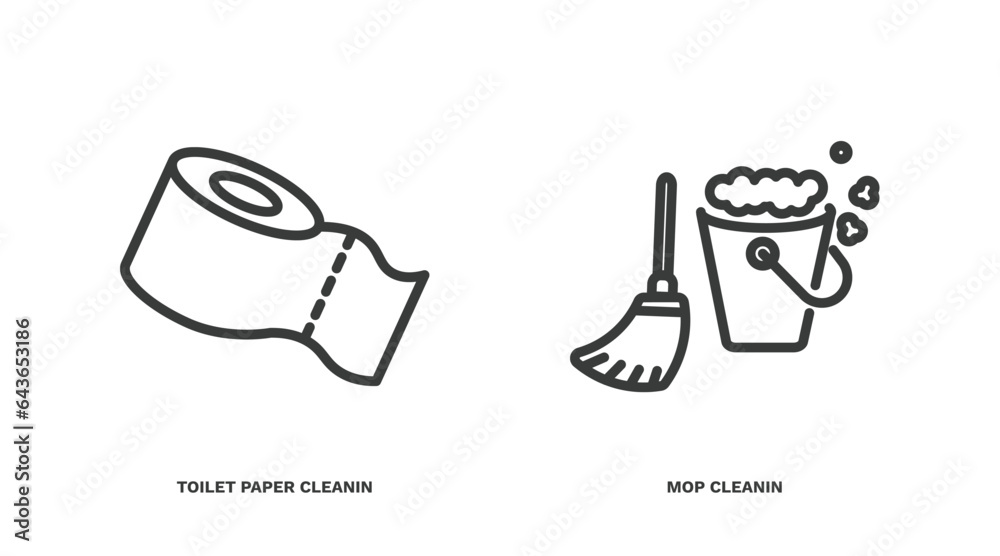 set of cleaning thin line icons. cleaning outline icons included toilet paper cleanin, mop cleanin vector. set of cleaning thin line icons. cleaning outline icons included toilet paper cleanin, mop cleanin vector.