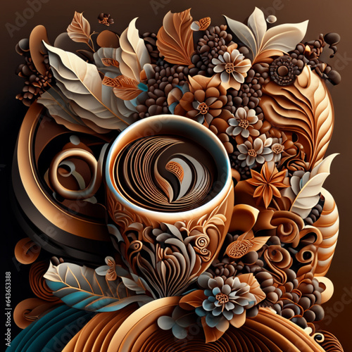 cup of coffee with flowers abstract illustration