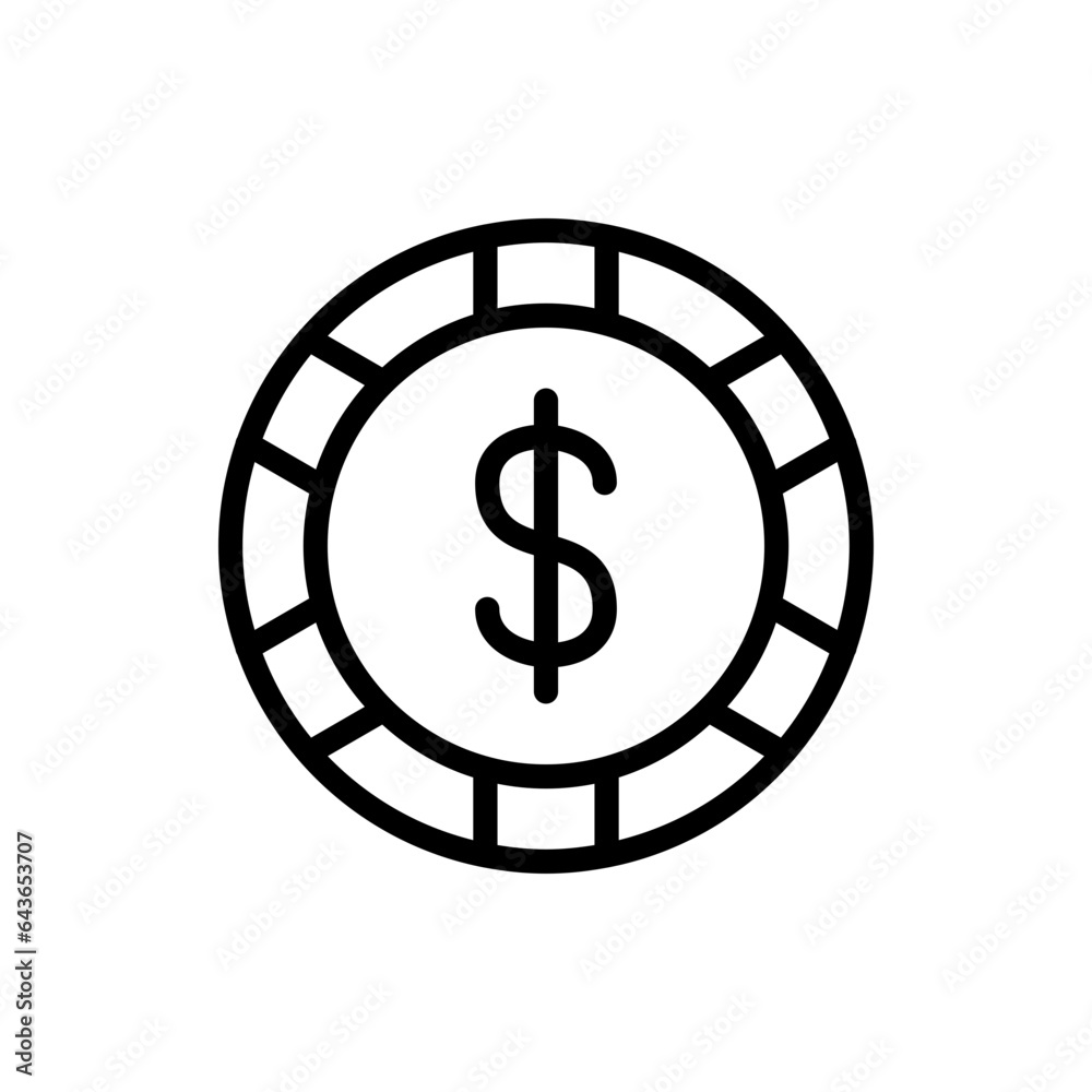 Chip Dollar Casino Icon In Trendy Design Vector Editable Stroke Chip Dollar Casino Icon In Trendy Design Vector Editable Stroke
