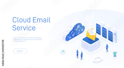 Cloud email service concept. Online Message Service. Cloud Server Hosting for Email. Creative isometric 3d vector illustration.