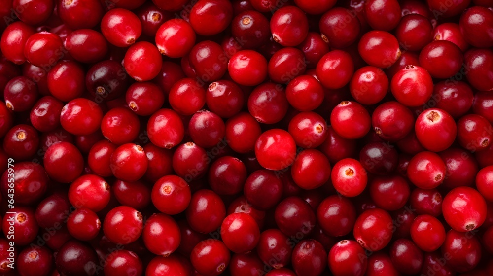 Cranberries flat lay pattern background.