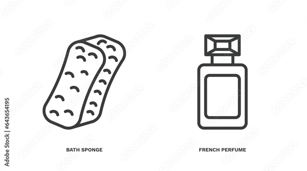 Obraz premium set of beauty and elegance thin line icons. beauty and elegance outline icons included bath sponge, french perfume vector.