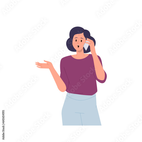 Shocked amazed frowning woman talking mobile phone feeling surprise isolated on white background