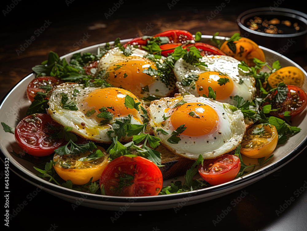 fried eggs with vegetables fried eggs with vegetables