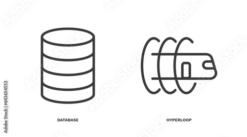 set of ai and future technology thin line icons. ai and future technology outline icons included database, hyperloop vector.