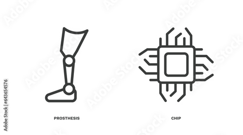 set of ai and future technology thin line icons. ai and future technology outline icons included prosthesis  chip vector.