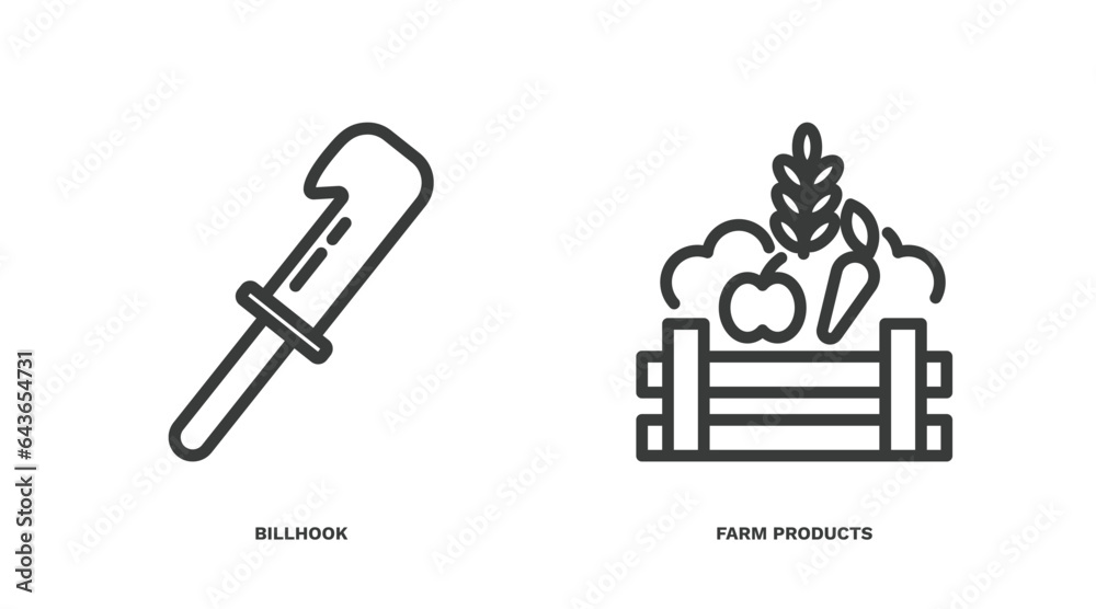 set of agriculture and farm thin line icons. agriculture and farm outline icons included billhook, farm products vector. set of agriculture and farm thin line icons. agriculture and farm outline icons included billhook, farm products vector.