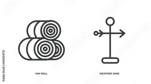 set of agriculture and farm thin line icons. agriculture and farm outline icons included hay roll, weather vane vector.