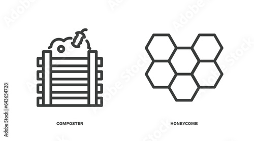 set of agriculture and farm thin line icons. agriculture and farm outline icons included composter, honeycomb vector.
