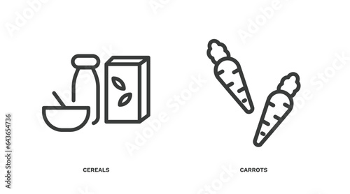 set of agriculture and farm thin line icons. agriculture and farm outline icons included cereals, carrots vector.