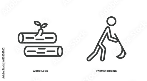 set of agriculture and farm thin line icons. agriculture and farm outline icons included wood logs, farmer hoeing vector.