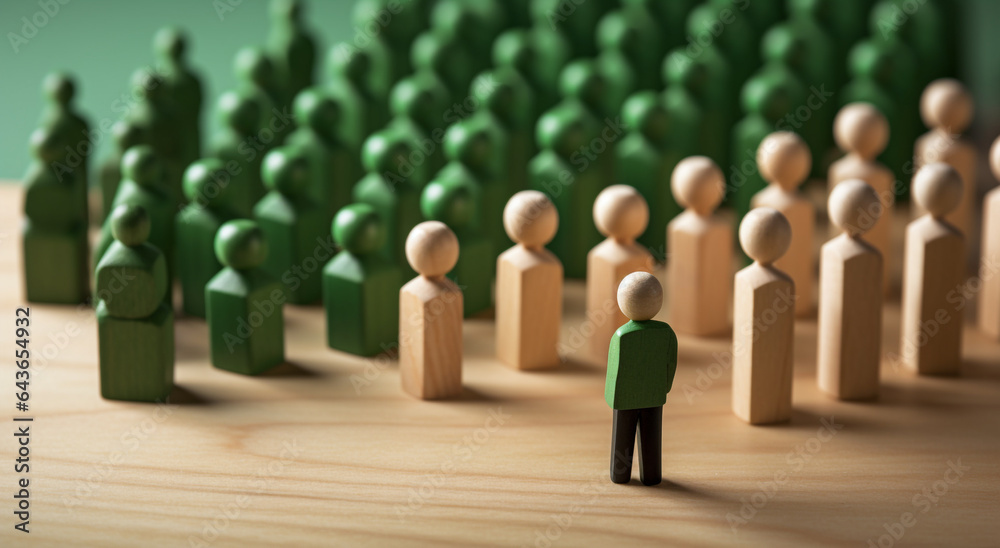 custom made wallpaper toronto digitalA Leader Wooden person model among people, Leadership concept. 3D illustration on green wood surface background.