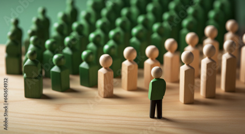 Wallpaper Mural A Leader Wooden person model among people, Leadership concept. 3D illustration on green wood surface background. Torontodigital.ca