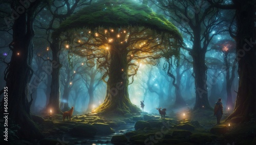 A majestic  magical huge mashroom in the forest