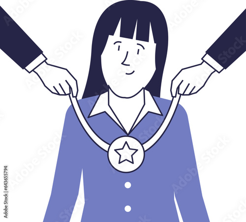 The woman of the winner is awarded a medal.