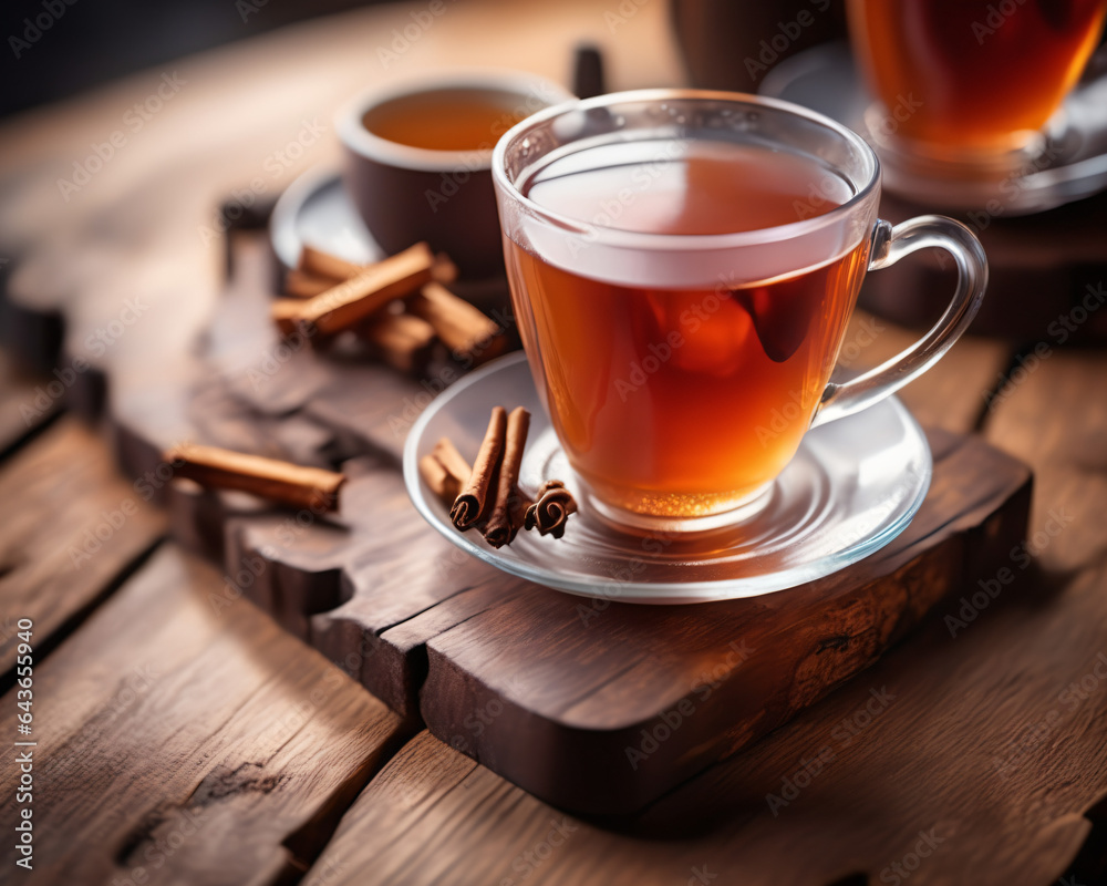 cup of tea on wooden table, created using AI generative technology cup of tea on wooden table, created using AI generative technology