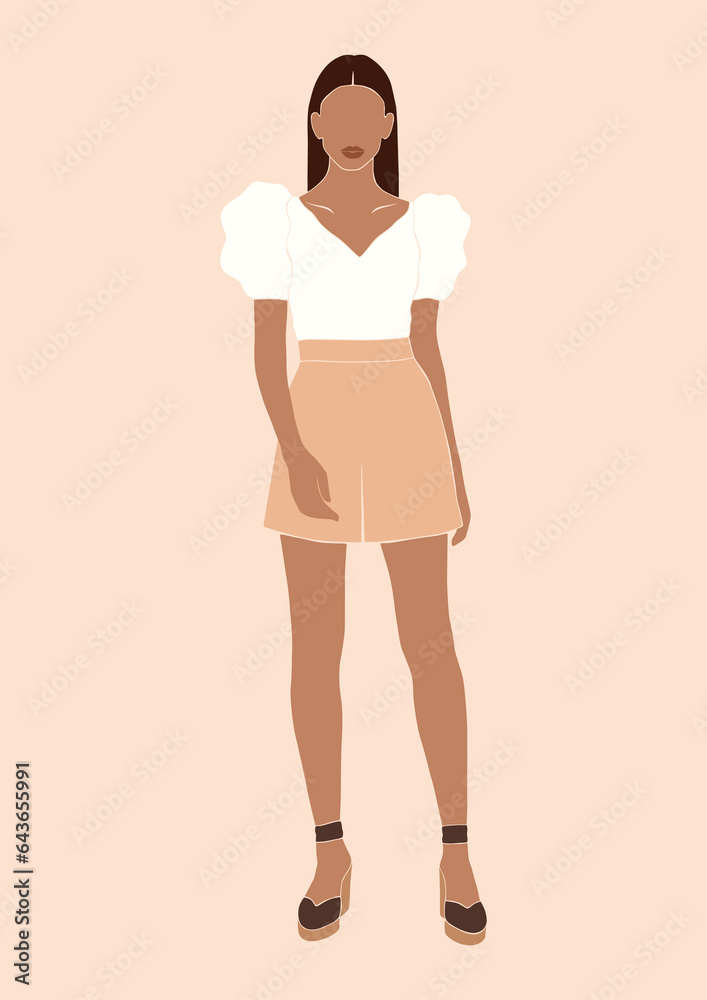 trendy abstract boho art, tanned woman in vacation outfit, beautiful romantic summer girl portrait, isolated vector illustration, fashion poster trendy abstract boho art, tanned woman in vacation outfit, beautiful romantic summer girl portrait, isolated vector illustration, fashion poster