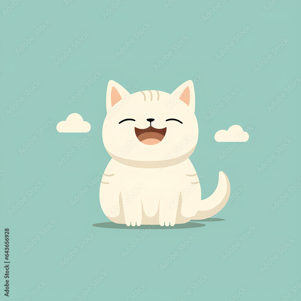Minimalist happy cat illustration. Cartoon style design with character isolated on a plain background.