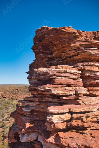 Amazing red layers of limestone in Kalbarri National Park  Western Australia. Beautiful and colorful rock formations in front of a clear blue sky. Famous Western Australia tourist destination. 