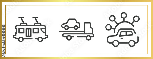 public transportation outline icons set. linear icons sheet included tramway, tow, carsharing vector.