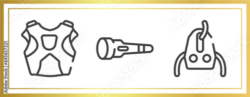 adventure sports outline icons set. linear icons sheet included protector, dive light, sheave vector.