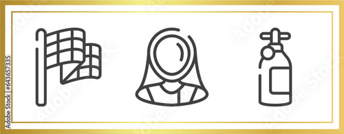 racing outline icons set. linear icons sheet included victory lap, fencer, vector.