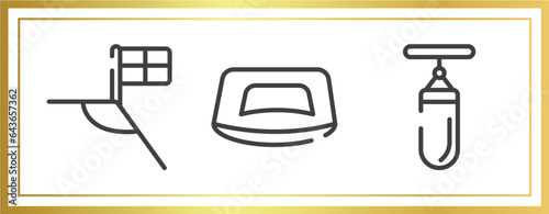 thai boxing outline icons set. linear icons sheet included football flag, push up, sand bag vector.