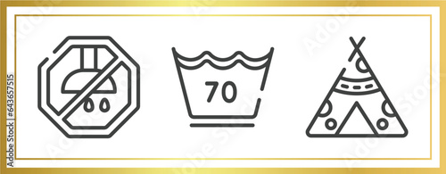 american indigenous outline icons set. linear icons sheet included no shower, 70 degrees, native american wigwam vector.