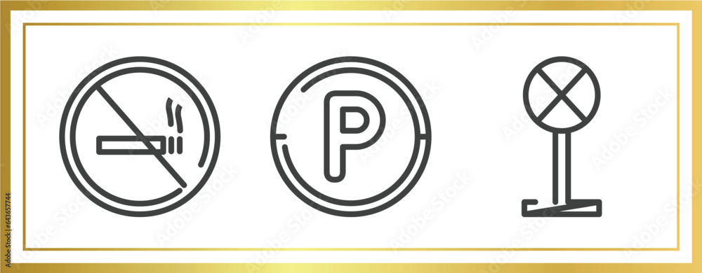 parking outline icons set. linear icons sheet included forbidden smoking, parking hexagonal, no stopping vector. parking outline icons set. linear icons sheet included forbidden smoking, parking hexagonal, no stopping vector.