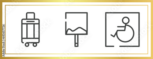 signals set outline icons set. linear icons sheet included hand luggage, uneven, handicapped vector.