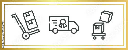 logistic outline icons set. linear icons sheet included use hand truck, charter, overflow vector.