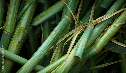 a pile of Sugar cane plant on the field closeup photo