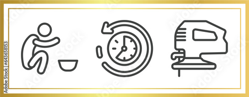 general outline icons set. linear icons sheet included poor, rewind time, fretsaw vector.