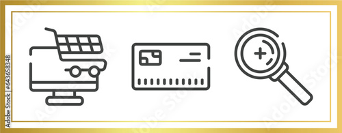 business pack outline icons set. linear icons sheet included e commerce, , zoom or search vector.