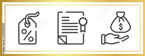 law and justice outline icons set. linear icons sheet included bargain, policy, bribery vector.