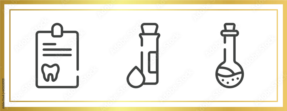 medicine outline icons set. linear icons sheet included dental record, test tube and drop, medicine liquid in a test tube glass vector. medicine outline icons set. linear icons sheet included dental record, test tube and drop, medicine liquid in a test tube glass vector.