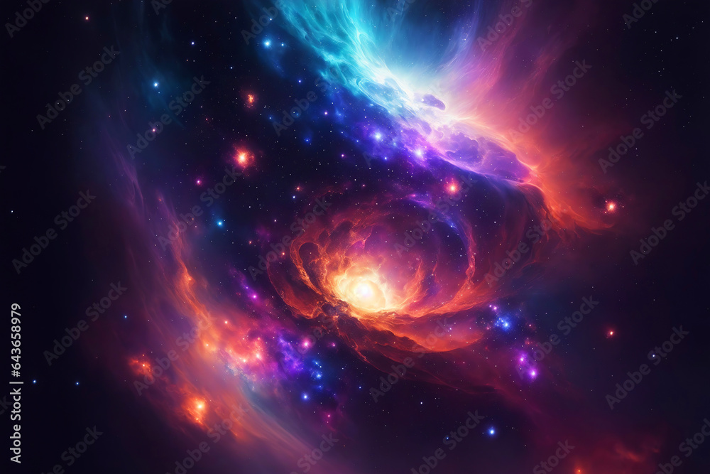 Colorful space galaxy and cloud nebula with endless universe with stars and galaxies in outer space. Abstract universe science astronomy wallpaper background. Stary night cosmos art. Ai Generated.