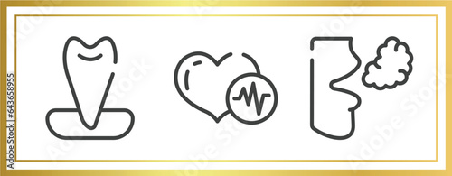 dental outline icons set. linear icons sheet included canine, heart beats, bad breath vector.