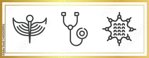 physiotherapy outline icons set. linear icons sheet included medical, phonendoscope, massage ball vector.