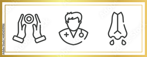 allergies outline icons set. linear icons sheet included reiki, doctors, mucus vector.
