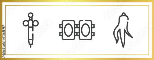 alternative medicine outline icons set. linear icons sheet included anesthesia, knee pad, ginseng vector.