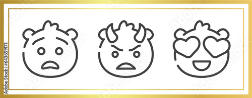 emoji outline icons set. linear icons sheet included anguished emoji, angry with horns emoji, in love vector.