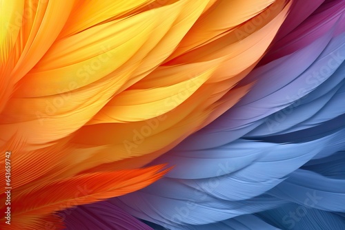 Beautiful multicolor feathers background in bright colors. Closeup image of colorful fluffy feather. Minimal abstract composition with place for text. Copy space © ratatosk