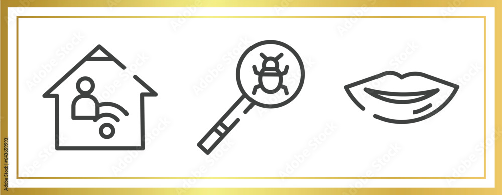 Fototapeta premium outline icons set. linear icons sheet included telework, virus search, lips vector.