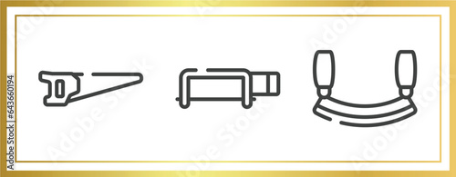 cutting tool outline icons set. linear icons sheet included metal saw, hacksaw with handle, mezzaluna vector. photo