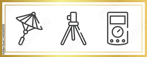 electrician tools outline icons set. linear icons sheet included japanese umbrella, geodetic, ammeter vector.