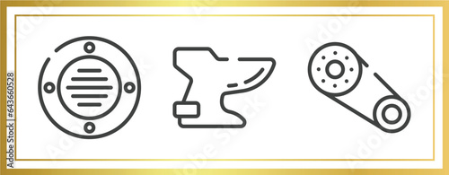 car parts outline icons set. linear icons sheet included extractor, bidet, timing belt vector.