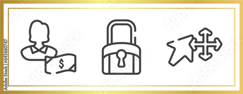 cursors and pointers outline icons set. linear icons sheet included , black locked, arrows move tool vector.