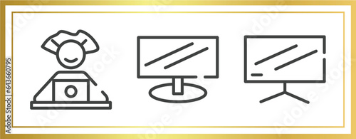 computer and media outline icons set. linear icons sheet included computer worker, widescreen monitor, flatscreen tv vector.