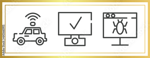 testing software outline icons set. linear icons sheet included self driving, deployment, defect vector.